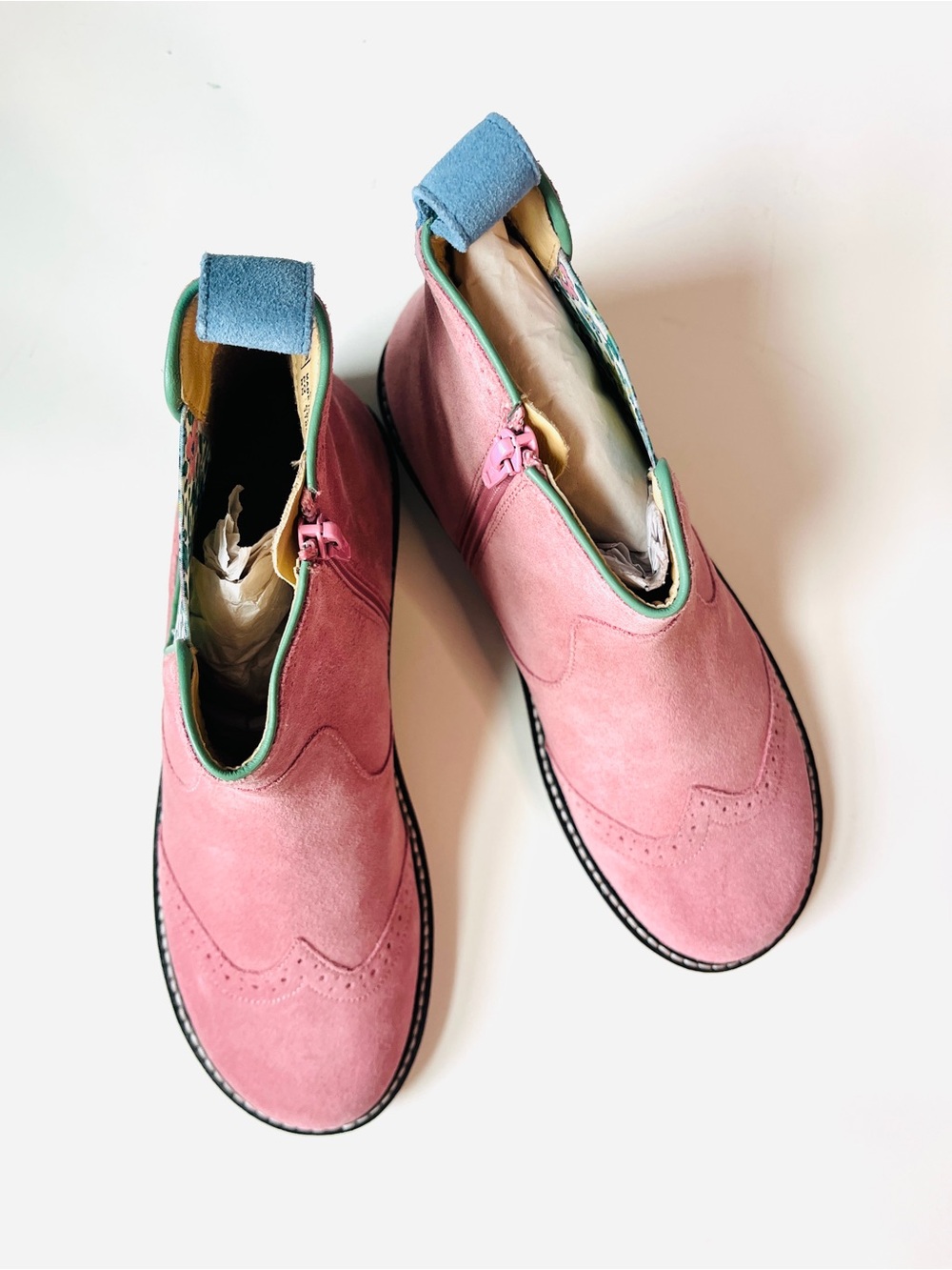 Boden Pink Suede Chelsea Boot with Floral Side Panel - Picture 2 of 6